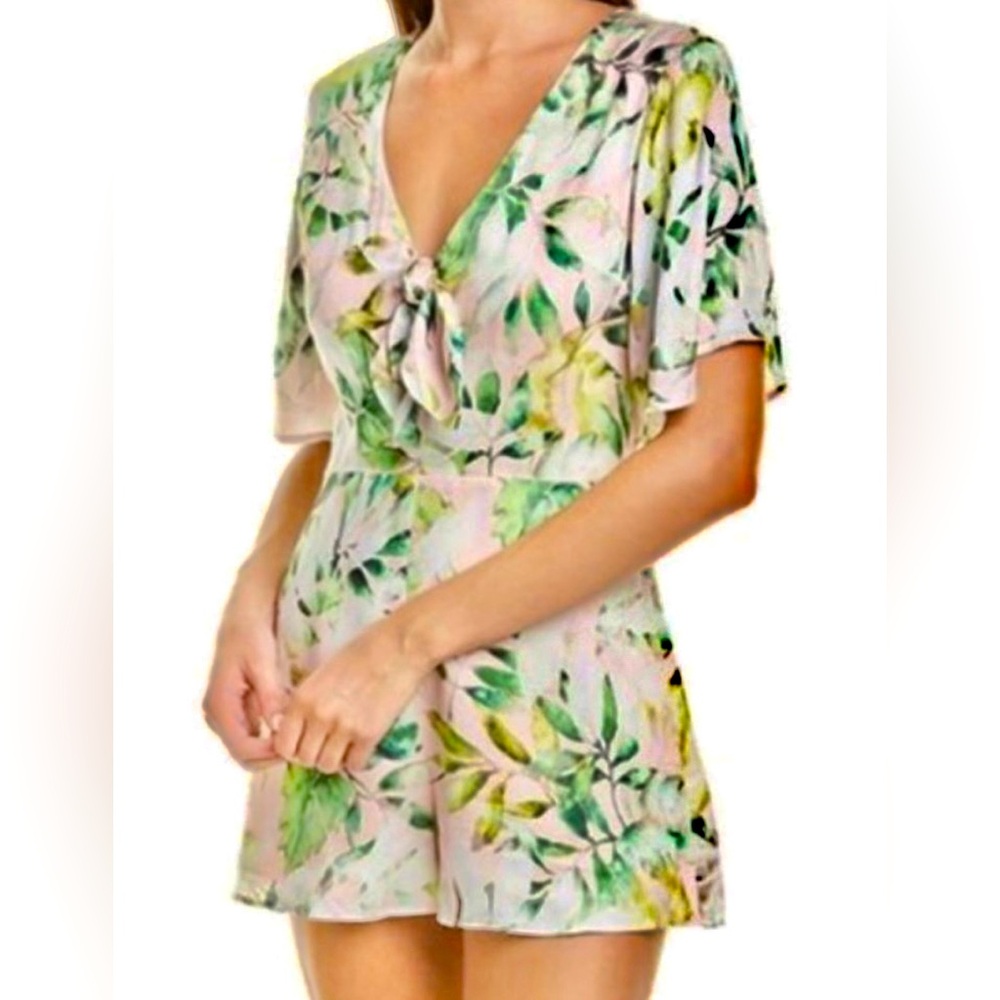 Lavender Brown Pink Green Tropical Romper, Size L